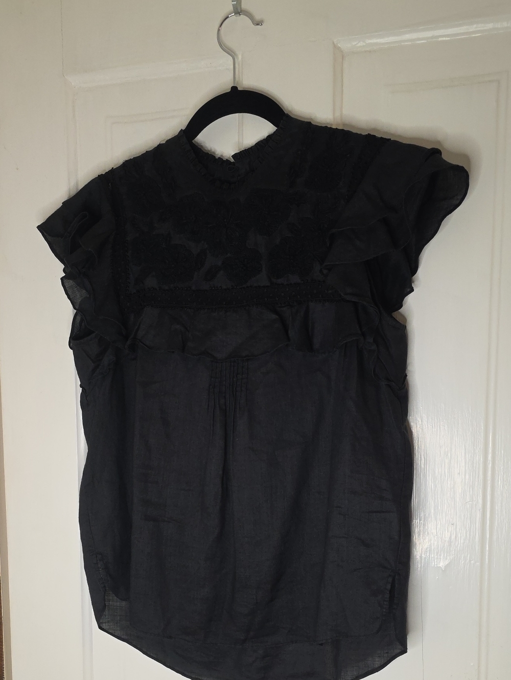 Veronica Beard Black Ruffle Yoke Blouse
